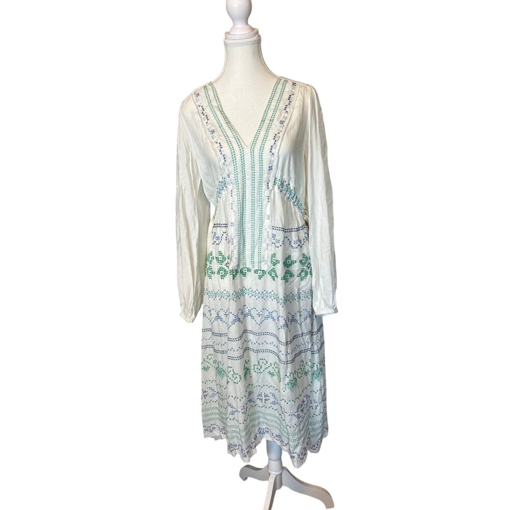 APNY | White Embroidery Peasant Midi Dress | Medium